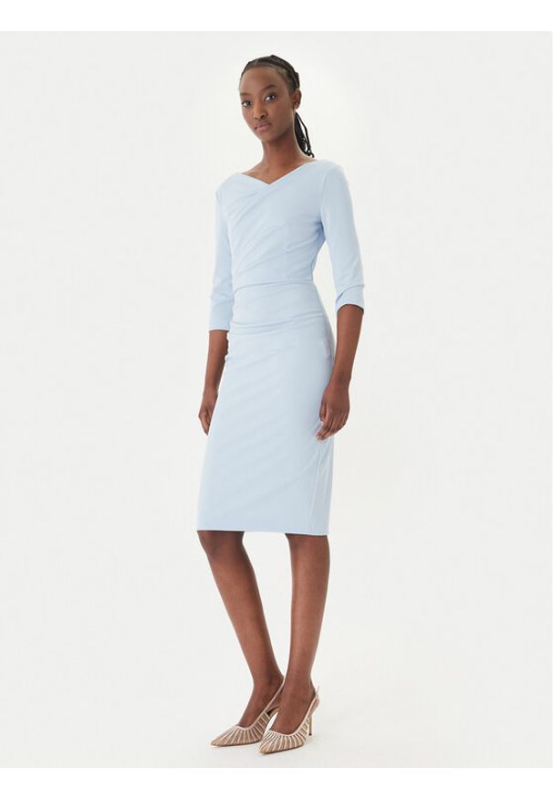 Rinascimento Sukienka koktajlowa CFC0127699003 Błękitny Slim Fit. Kolor: niebieski. Materiał: syntetyk. Styl: wizytowy