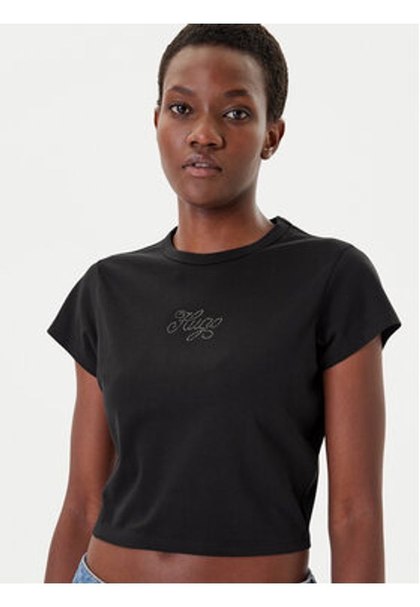 Hugo - HUGO T-Shirt Rhinestone 50551404 Czarny Slim Fit. Kolor: czarny. Materiał: bawełna