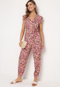 Born2be - Ciemnoróżowy Kombinezon Phaeniope. Kolor: różowy. Materiał: materiał. Długość rękawa: bez rękawów. Długość: długie. Wzór: aplikacja. Sezon: lato #1