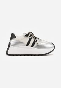 Renee - Srebrne Streetwearowe Sneakersy Chunky VICES na Platformie Ilnatea. Okazja: na co dzień. Kolor: srebrny. Materiał: jeans. Obcas: na platformie. Sport: fitness #4