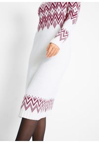 Długa sukienka dzianinowa w norweski wzór bonprix biel wełny w norweski wzór. Typ kołnierza: golf. Kolor: biały. Materiał: materiał, wełna, dzianina, akryl. Długość: maxi #6