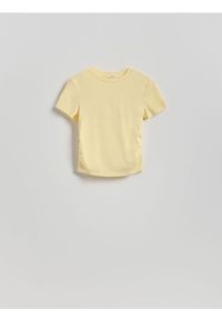 Reserved - T-shirt z marszczeniem - jasnożółty. Kolor: żółty. Materiał: bawełna, dzianina