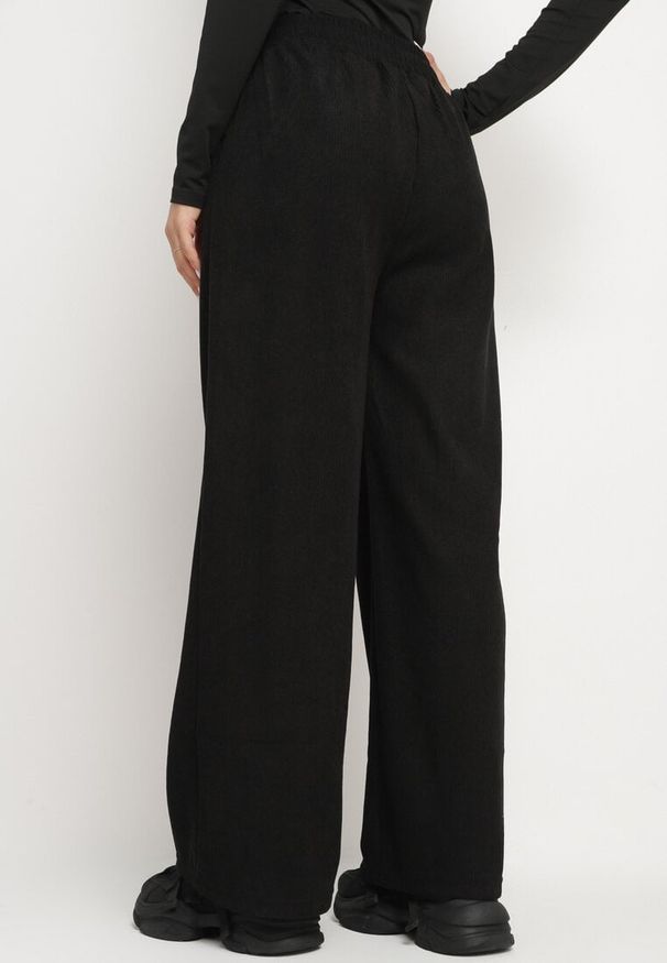 Born2be - Czarne Szerokie Spodnie z Wysokim Stanem Wiązane Sznurkiem Cosetta. Okazja: na co dzień. Stan: podwyższony. Kolor: czarny. Styl: elegancki, casual