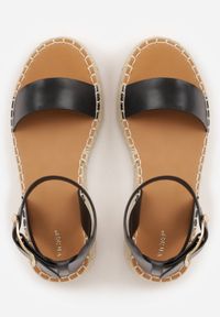 Born2be - Czarne Sandały VICES na Niskim Koturnie z Plecionki z Paskiem Wokół Kostki Tetea. Okazja: na co dzień. Zapięcie: pasek. Kolor: czarny. Materiał: len. Sezon: lato. Obcas: na koturnie. Styl: casual, klasyczny #6