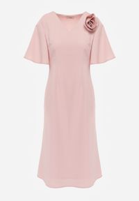 Born2be - Różowa Koktajlowa Sukienka VICES ze Zwiewnymi Rękawami i Kwiatową Aplikacją 3D Talilia. Okazja: na wesele, na ślub cywilny, na imprezę. Kolor: różowy. Wzór: aplikacja, kwiaty. Styl: wizytowy #4