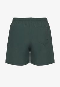 Born2be - Ciemnozielone Klasyczne Kąpielówki Szorty z Wiązaniem i Kieszeniami Foleona. Kolor: zielony. Materiał: len