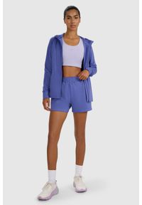 4f - 4F Bluza treningowa regular szybkoschnąca damska - granatowa S. Okazja: na co dzień. Typ kołnierza: kaptur. Kolor: niebieski. Materiał: dzianina, elastan, włókno, syntetyk, materiał. Długość rękawa: raglanowy rękaw. Wzór: gładki, ze splotem. Styl: casual, sportowy #2