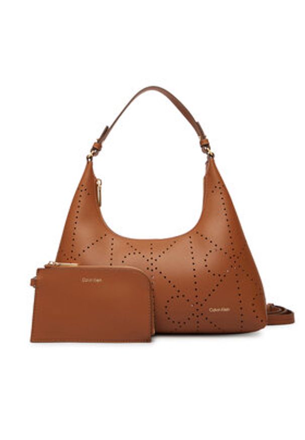 Calvin Klein Torebka Emblem Aop Perfor Lthr Bag LV04F3367G Brązowy. Kolor: brązowy. Materiał: skórzane