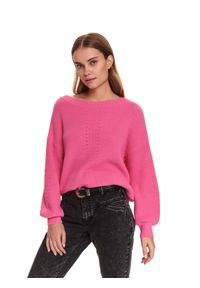 TOP SECRET - Miękki sweter z dekoltem w łódkę. Kolor: różowy. Materiał: materiał. Długość: długie. Sezon: wiosna #6