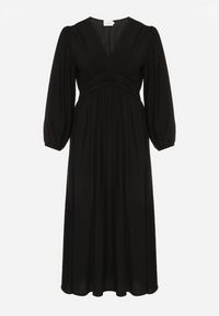 Born2be - Czarna Rozkloszowana Sukienka z Marszczeniem i Gumką w Pasie Fedorna. Okazja: na co dzień. Kolekcja: plus size. Kolor: czarny. Typ sukienki: dla puszystych. Styl: casual, elegancki #2