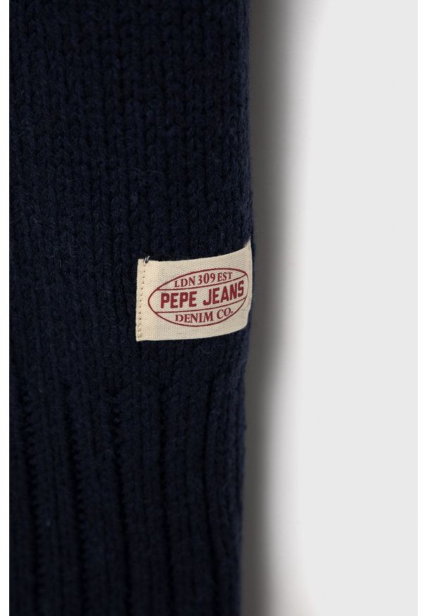 Pepe Jeans Szalik z domieszką wełny kolor granatowy gładki. Kolor: niebieski. Materiał: wełna. Wzór: gładki