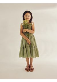 Reserved - Bawełniana sukienka na ramiączkach - oliwkowy. Kolor: oliwkowy. Materiał: bawełna. Długość rękawa: na ramiączkach #1