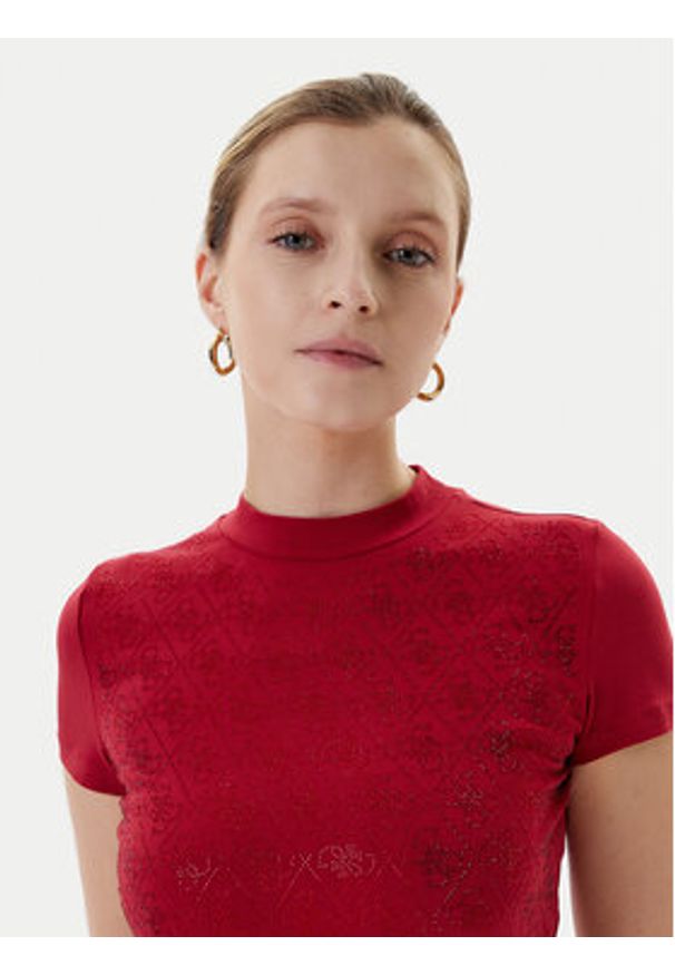 Guess T-Shirt W4BI26 J1314 Bordowy Regular Fit. Kolor: czerwony. Materiał: bawełna