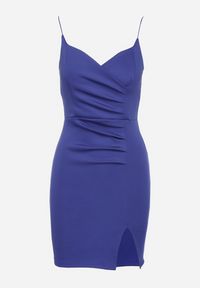 Born2be - Niebieska Dopasowana Sukienka z Rozcięciem na Nogę Lunitena. Kolor: niebieski. Materiał: materiał. Typ sukienki: dopasowane. Styl: elegancki, klasyczny #4