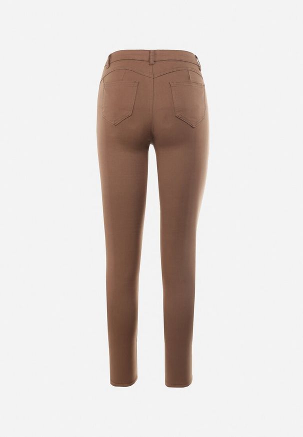 Born2be - Ciemnobrązowe Spodnie Skinny Commins. Kolor: brązowy. Materiał: tkanina. Długość: długie. Wzór: jednolity. Styl: elegancki