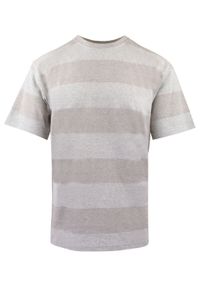 Dzianinowy T-Shirt Męski - Brave Soul - Odcienie Beżu. Okazja: na co dzień. Kolor: beżowy, wielokolorowy, brązowy. Materiał: wiskoza, bawełna, poliester. Wzór: prążki, paski. Sezon: wiosna, lato. Styl: casual #1