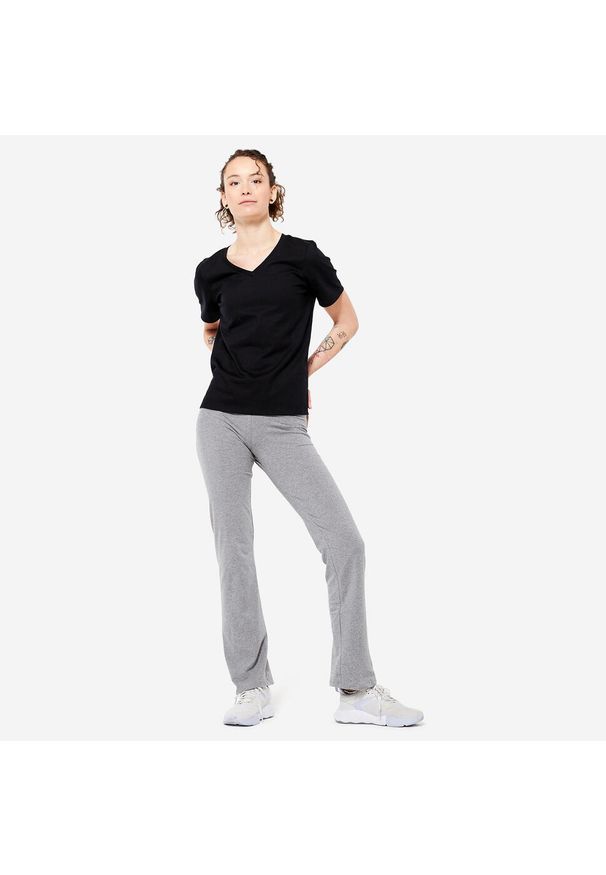 DOMYOS - Legginsy fitness damskie Domyos Fit+ 500 regular. Kolor: szary. Materiał: bawełna, materiał, elastan. Sport: fitness