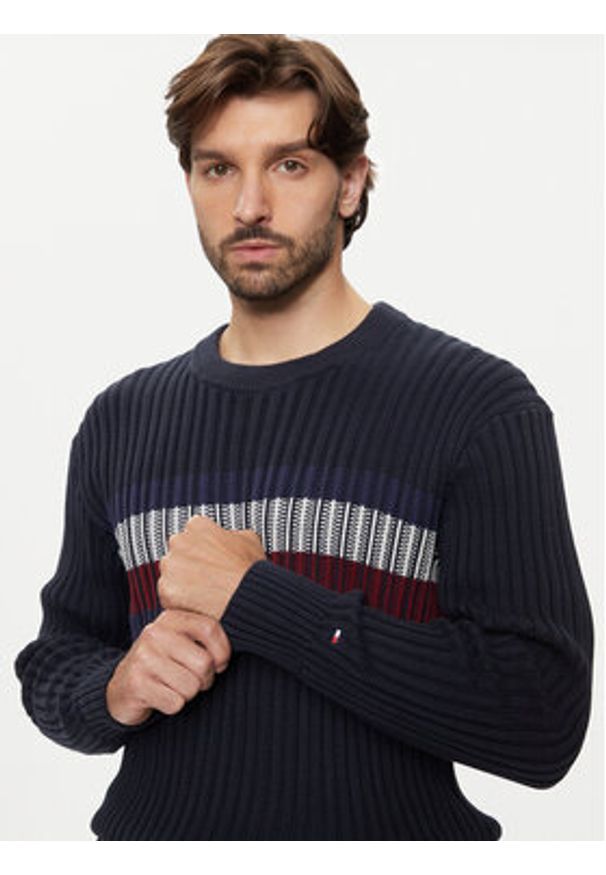 TOMMY HILFIGER - Tommy Hilfiger Sweter MW0MW37246 Granatowy Regular Fit. Kolor: niebieski. Materiał: bawełna