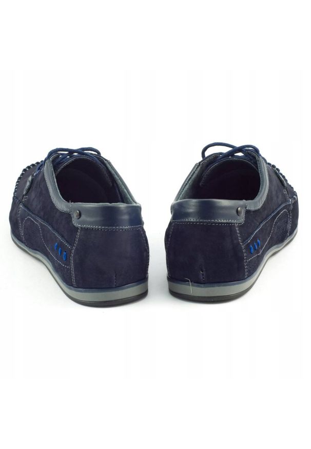 KOMODO Buty Męskie mokasyny 875 granatowe. Zapięcie: sznurówki. Kolor: niebieski. Materiał: jeans, skóra. Wzór: gładki. Sezon: lato. Styl: elegancki