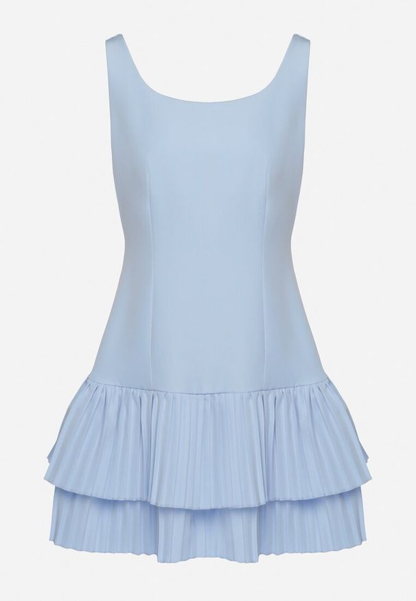 Born2be - Jasnoniebieska Sukienka Rozkloszowana z Taliowaniem i Plisowanym Dołem Soreqa. Okazja: na co dzień. Kolor: niebieski. Typ sukienki: plisowane. Styl: casual, klasyczny