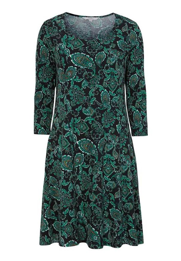 Cellbes Wzorzysta dżersejowa sukienka z bocznymi kieszeniami Czarny zielony wzór paisley female czarny/zielony 42/44. Kolor: czarny, wielokolorowy, zielony. Materiał: jersey. Wzór: paisley. Styl: elegancki