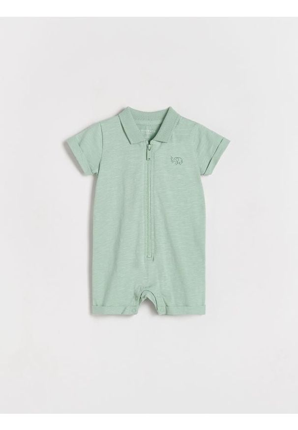 Reserved - Kombinezon z haftem - jasnoturkusowy. Kolor: turkusowy. Materiał: dzianina, bawełna. Wzór: haft