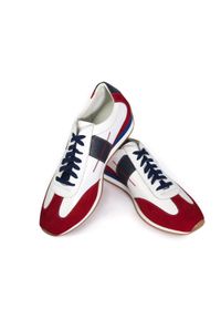Faber - Biało-czerwono-granatowe obuwie sportowe, sneakers T140. Kolor: czerwony, biały, niebieski, wielokolorowy. Materiał: skóra. Styl: sportowy #5
