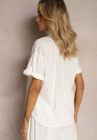 Renee - Biała Bawełniana Koszula z Lnem o Klasycznym Fasonie Leontia. Kolor: biały. Materiał: bawełna, len. Styl: klasyczny #2