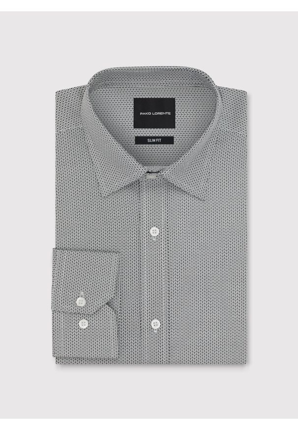 Pako Lorente - PAKO LORENTE - Biała koszula męska mikrowzór. Kolor: biały. Materiał: bawełna. Długość rękawa: długi rękaw. Długość: długie. Sezon: jesień