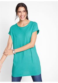 bonprix - Długi T-shirt z czystej bawełny. Kolor: zielony. Materiał: bawełna. Długość rękawa: krótki rękaw. Długość: krótkie, długie #1
