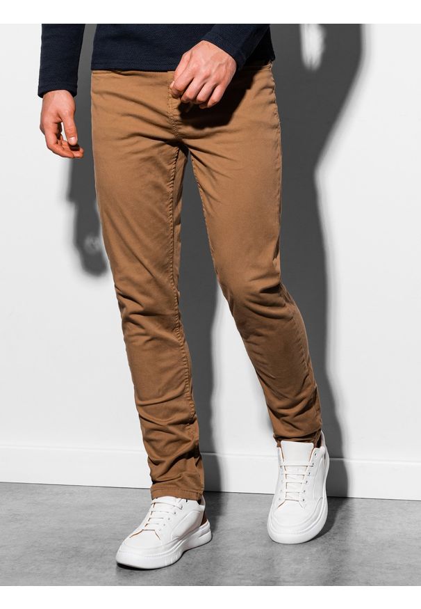Ombre Clothing - Spodnie męskie P895 - camel - XXL. Okazja: do pracy. Materiał: bawełna, elastan. Styl: klasyczny