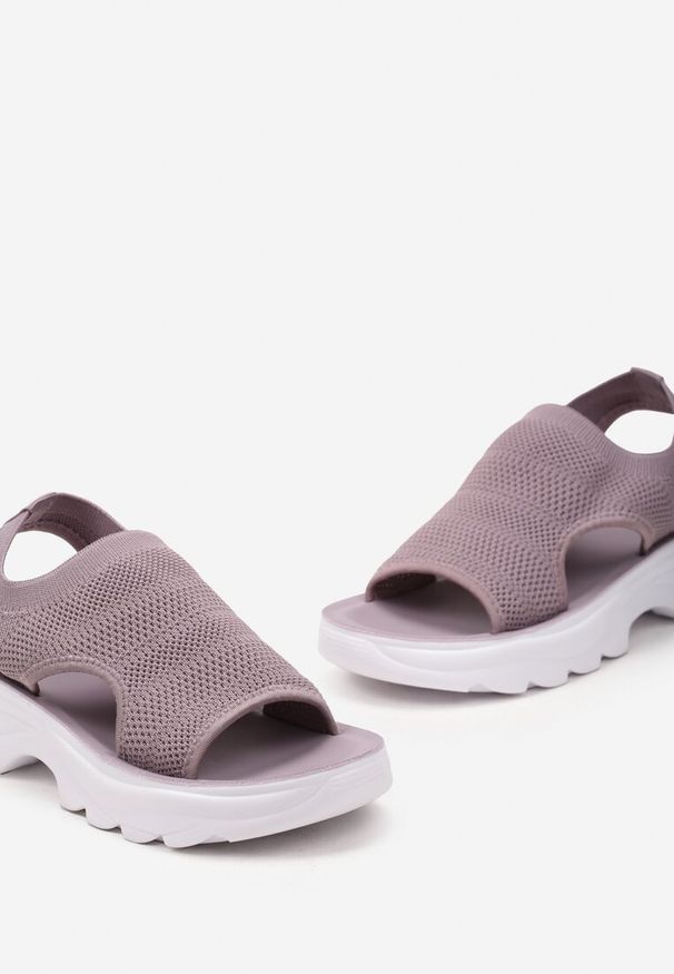 Born2be - Fioletowe Wsuwane Sandały na Grubej Podeszwie z Wycięciami i Elastyczną Cholewką Ampla. Zapięcie: bez zapięcia. Kolor: fioletowy. Styl: elegancki