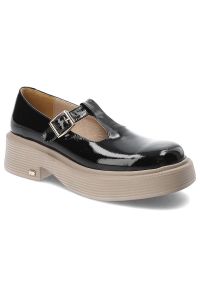 Czarne Półbuty Karino Eleganckie Skórzane Buty. Okazja: na co dzień, do pracy. Kolor: czarny. Materiał: skóra. Szerokość cholewki: normalna. Wzór: aplikacja. Styl: elegancki