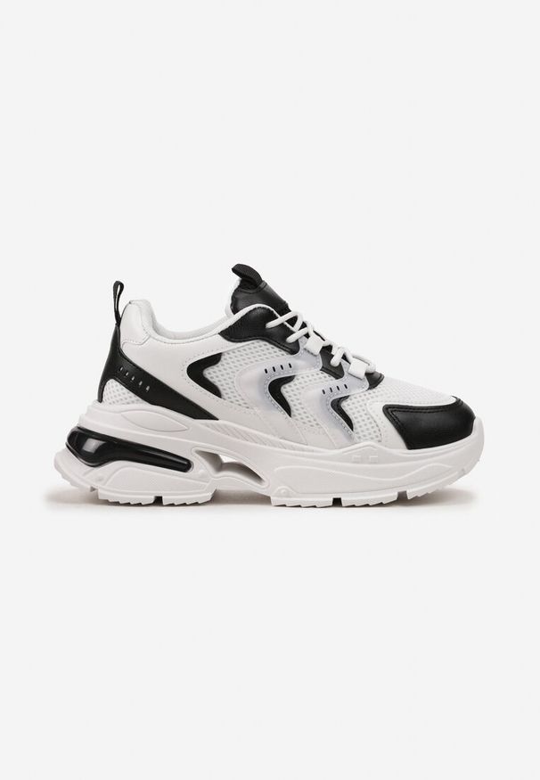 Renee - Biało-Czarne Sneakersy na Grubej Podeszwie z Metalicznymi Wstawkami Seta. Okazja: na co dzień. Kolor: biały