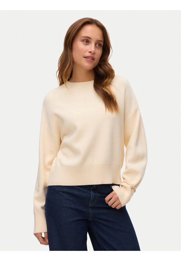 Vero Moda Sweter Gold Art 10332206 Beżowy Regular Fit. Kolor: beżowy. Materiał: syntetyk, wiskoza