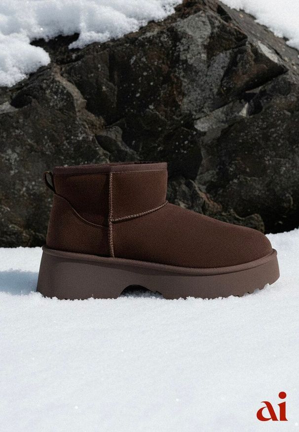 Renee - Ciemnobrązowe Śniegowce z Imitacji Zamszu o Wsuwanym Fasonie na Platformie Reilessa. Kolor: brązowy. Materiał: zamsz. Obcas: na platformie. Styl: klasyczny