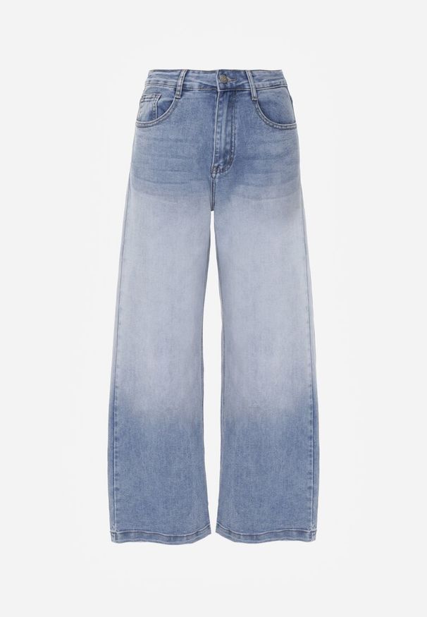Renee - Niebieskie Jeansy Szerokie z Wytarciami High Waist Calale. Stan: podwyższony. Kolor: niebieski