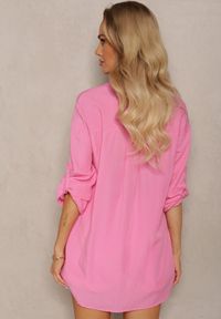 Renee - Różowa Koszula z Lnem Zapinana na Guziki z Regulowanymi Rękawami Tesata. Kolor: różowy. Materiał: len #3
