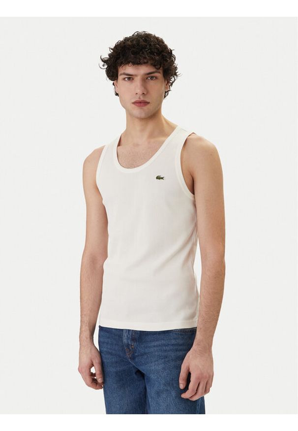 Lacoste Tank top TH0030 Biały Slim Fit. Kolor: biały. Materiał: bawełna