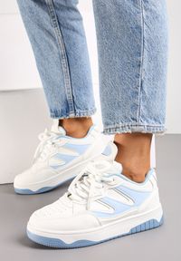 Renee - Niebiesko-Białe Sneakersy przed Kostkę na Platformie z Wstawkami Losia. Wysokość cholewki: przed kostkę. Kolor: niebieski. Obcas: na platformie #4