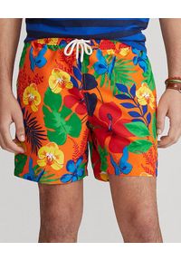Ralph Lauren - RALPH LAUREN - Spodenki kąpielowe w hawajski wzór Traveller. Kolor: pomarańczowy. Materiał: tkanina, mesh. Wzór: aplikacja #1
