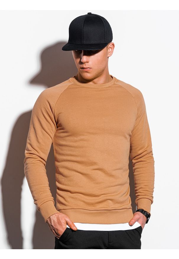 Ombre Clothing - Bluza męska bez kaptura B1217 - beżowa - XXL. Typ kołnierza: bez kaptura. Kolor: beżowy. Materiał: bawełna, poliester