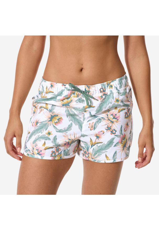 Decathlon - Szorty surfingowe damskie Olaian Tini Belly. Kolor: biały. Materiał: poliester, materiał. Długość: krótkie