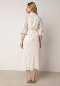 Born2be - Beżowy Koronkowa Sukienka Koszulowa o Rozkloszowanym Dole z Paskiem w Talii Nesssea. Okazja: na co dzień, do pracy. Kolor: beżowy. Materiał: koronka. Typ sukienki: koszulowe. Styl: casual, elegancki #7