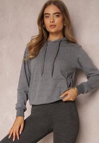 Renee - Ciemnoszara Bluza z Kapturem Lemine. Typ kołnierza: kaptur. Kolor: szary. Materiał: dzianina, wiskoza. Długość rękawa: długi rękaw. Długość: długie