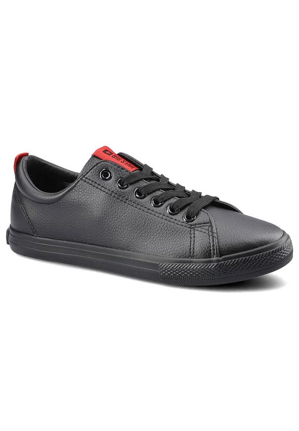 Big-Star - Czarne Trampki Big Star Damskie Modne Buty. Okazja: do pracy, na uczelnię, na co dzień. Kolor: czarny. Materiał: materiał, skóra ekologiczna, guma. Szerokość cholewki: normalna. Wzór: aplikacja. Styl: sportowy, casual