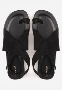 Renee - Czarne Sandały VICES z Imitacji Zamszu o Fasonie Japonek z Paskiem na Palec Cresea. Zapięcie: pasek. Kolor: czarny. Materiał: zamsz. Sezon: wiosna, lato #5