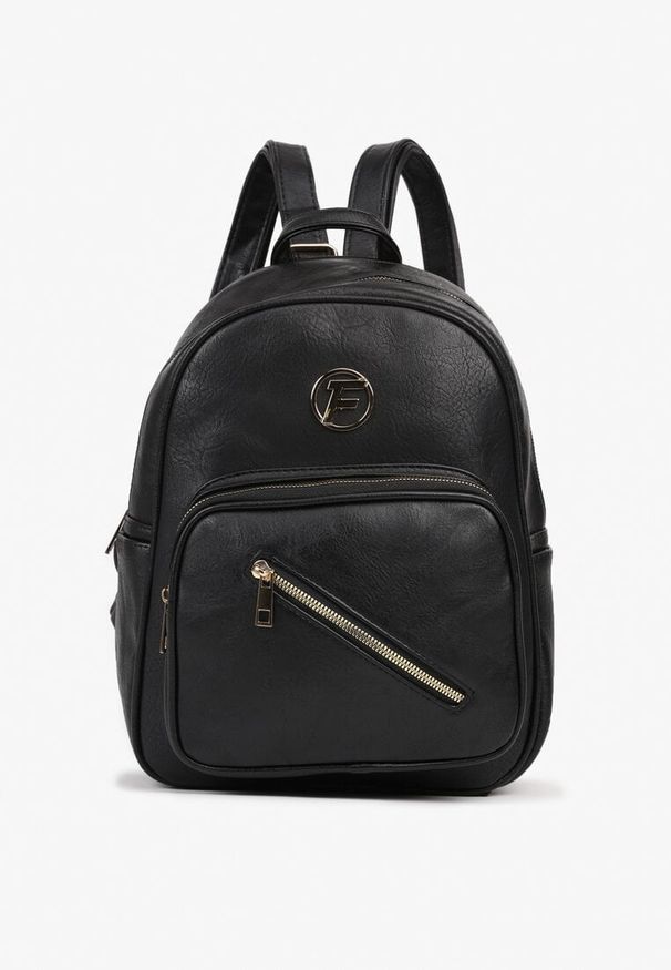 Born2be - Czarny Plecak Zdobiony Metaliczną Aplikacją i Asymetrycznym Suwakiem Milasea. Kolor: czarny. Materiał: jeans. Wzór: aplikacja. Styl: elegancki, casual