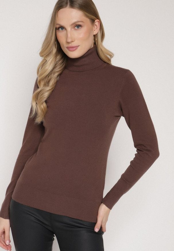 Born2be - Brązowy Golf Sweter z Wiskozą i Kaszmirem Zailaya. Okazja: na co dzień. Typ kołnierza: golf. Kolor: brązowy. Materiał: wiskoza, kaszmir. Styl: casual