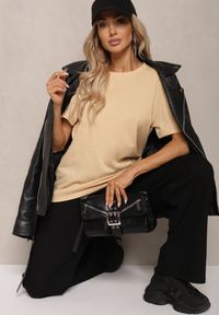 Renee - Beżowa Koszulka z Bawełny o Fasonie T-shirt Lormarka. Okazja: na co dzień. Kolor: beżowy. Materiał: bawełna. Styl: klasyczny, casual